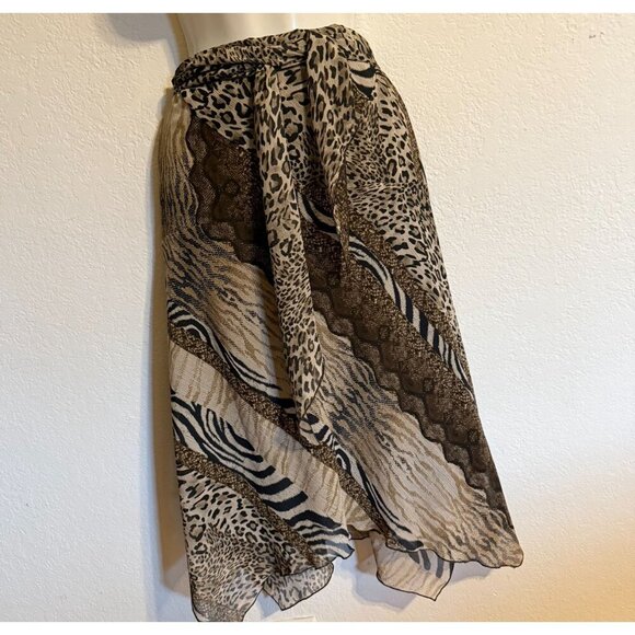 Versailles Animal Print Asymmetrical Midi Skirt Sash Tie SZ XL Flowy Glam Rock - Picture 6 of 6